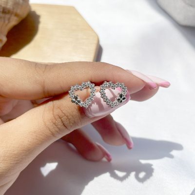 گوشواره پیرسینگی قلب پروانه جواهری نقره