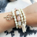 ست دستبند شبدر مهره ای نارنجی/مشکی/سفید