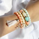 ست دستبند شبدر مهره ای نارنجی/مشکی/سفید