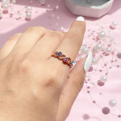 حلقه قلب رنگارنگ آبکاری رزگلد