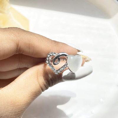 حلقه قلب عقیق آبکاری پلاتین