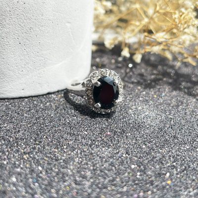 انگشتر کریستال مشکی/بنفش/سبز بیضی آبکاری پلاتین