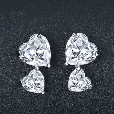 گوشواره قلب جواهری آبکاری رودیوم