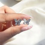 گوشواره پروانه جواهری آبکاری رودیوم طلایی/ نقره ای