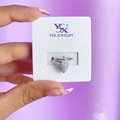 حلقه ناخن قلب جواهری آبکاری رودیوم قابل تنظیم