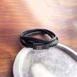 دستبند چرم بافت چند لایه Montblanc استیل مشکی/نقره ای