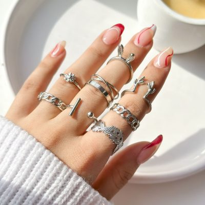 پک انگشتر خرگوش گوزن برگ گل کارتیر مشکی/طلایی/نقره ای