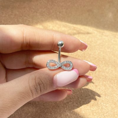 پیرسینگ ناف بینهایت جواهری آبکاری رودیوم پین استیل