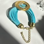 دستبند مینیمال رشته ایی صورتی/آبی برنزی