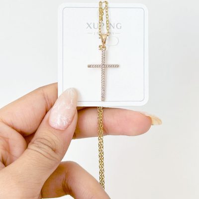 گردنبند صلیب جواهری آبکاری رودیوم طلایی/نقره ای