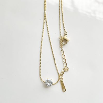 گردنبند تک کریستال استیل طلایی