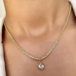 گردنبند خاویاری آویز کریستال استیل طلایی