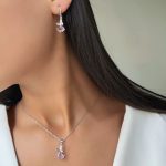 نیم ست پروانه صورتی جواهری آبکاری رودیوم