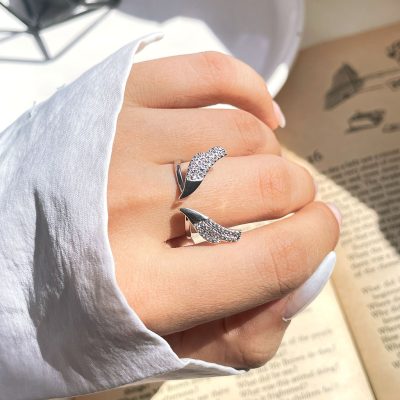حلقه بال فرشته جواهری آبکاری رودیوم قابل تنظیم