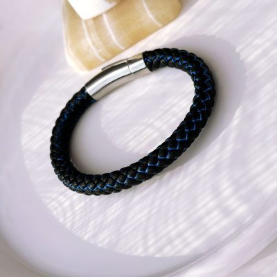 دستبند بافت چرمی استیل