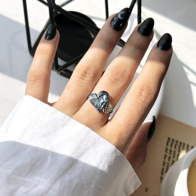 حلقه قلب Swarovski جواهری قابل تنظیم آبکاری رودیوم
