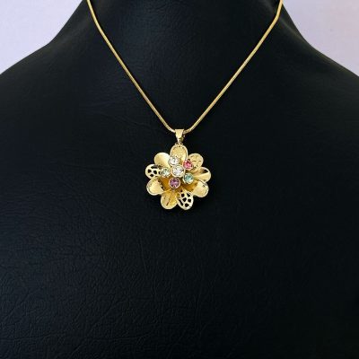 گردنبند گل رنگارنگ آبکاری طلا