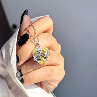 گردنبند قلب SWAROVSKI هفت رنگ آبکاری رودیوم