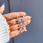 گوشواره آویزدار پروانه جواهری آبکاری رودیوم