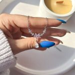 گردنبند گل صورتی آبکاری رودیوم