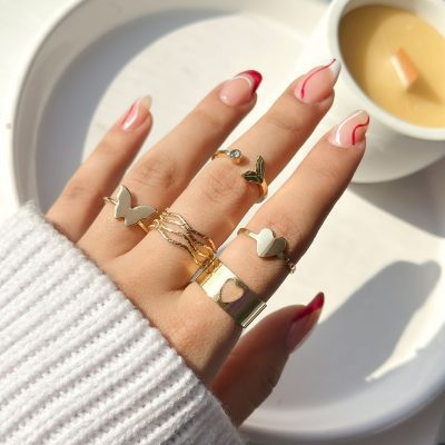 پک انگشتر پروانه قلب دلفین نقره ای