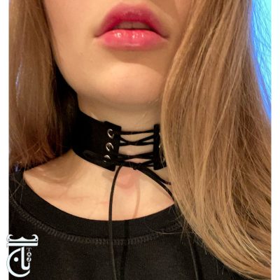 چوکر چرم بندی پهن مشکی