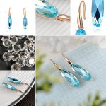گوشواره آویزدار قطره آبی جواهری آبکاری رزگلد