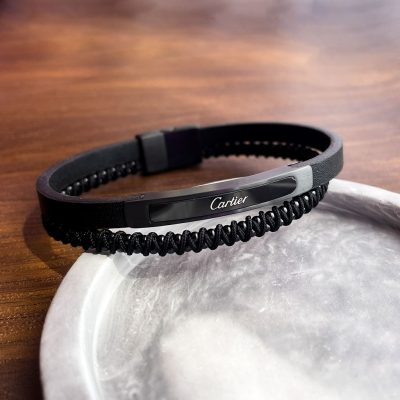 دستبند چرم بافت چند لایه Cartier استیل