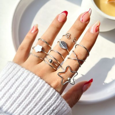 پک انگشتر ستاره برگ قلب طلایی/ نقره ای