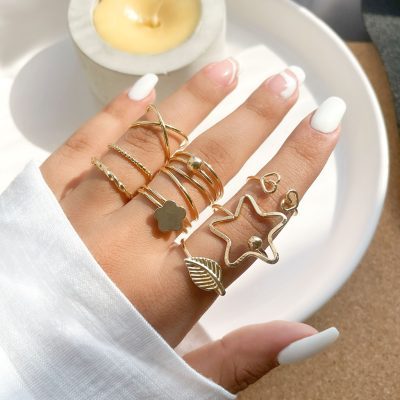پک انگشتر ستاره برگ قلب طلایی/ نقره ای