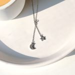 گردنبند 2 آویز ماه ستاره جواهری نقره