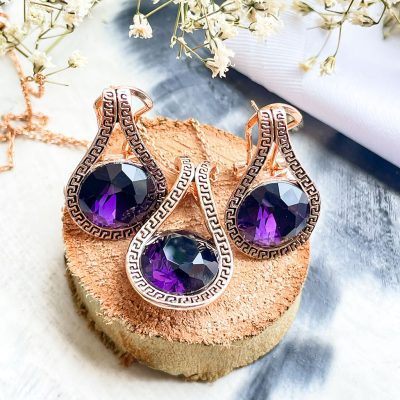 نیم ست کریستال بنفش آبکاری رزگلد