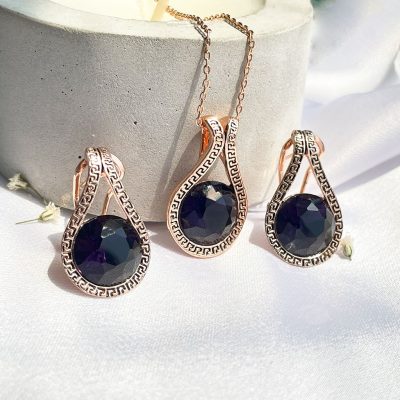 نیم ست کریستال بنفش آبکاری رزگلد