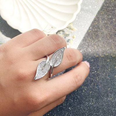حلقه برگ جواهری آبکاری رودیوم