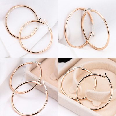 گوشواره حلقه ای دایره 3.7cm آبکاری رزگلد