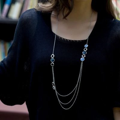 گردنبند بلند 3 زنجیره Swarovski آبکاری رودیوم
