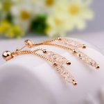 گوشواره آویزدار بلند جواهری آبکاری رزگلد