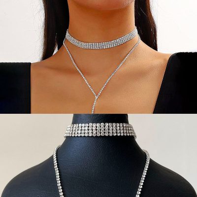 چوکر جواهری آویز بلند Dly نقره ای