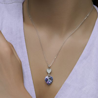 گردنبند قلب جواهری سواروفسکی آبی / آبی بنفش نقره