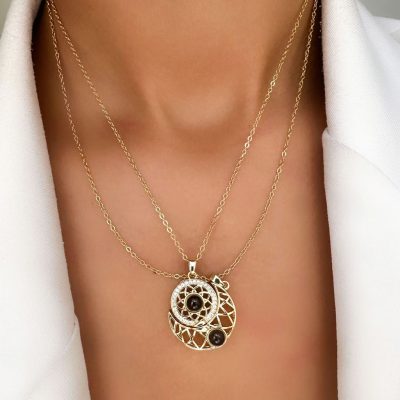 گردنبند کاپلی ماه و خورشید دوست دارم به 100 زبان مگنتی