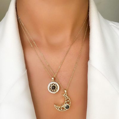 گردنبند کاپلی ماه و خورشید دوست دارم به 100 زبان مگنتی