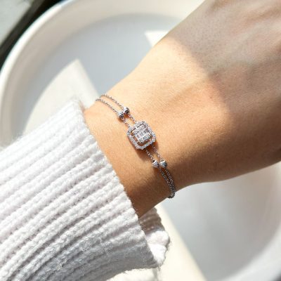 دستبند سولیتر امرالد کات جواهری نقره