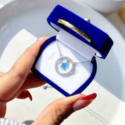 گردنبند آویز ستاره عقیق جواهری نقره