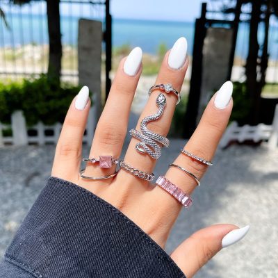 پک انگشتر مار جواهری نقره ای