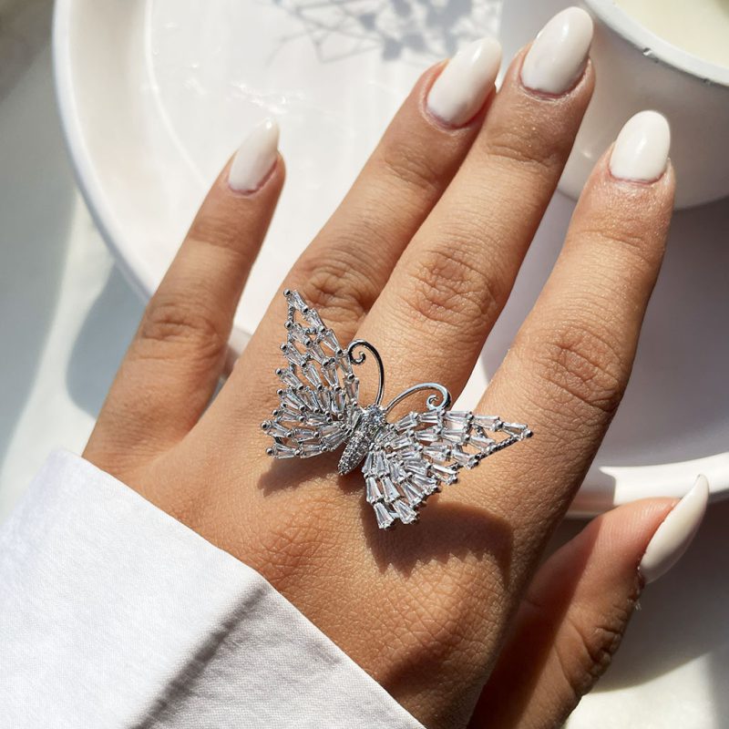 انگشتر جواهری پروانه قابل تنظیم