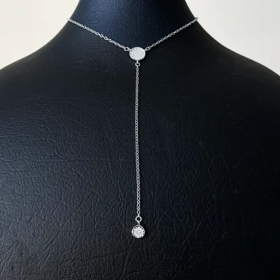 گردنبند آویز دایره زنجیر بلند جواهری نقره