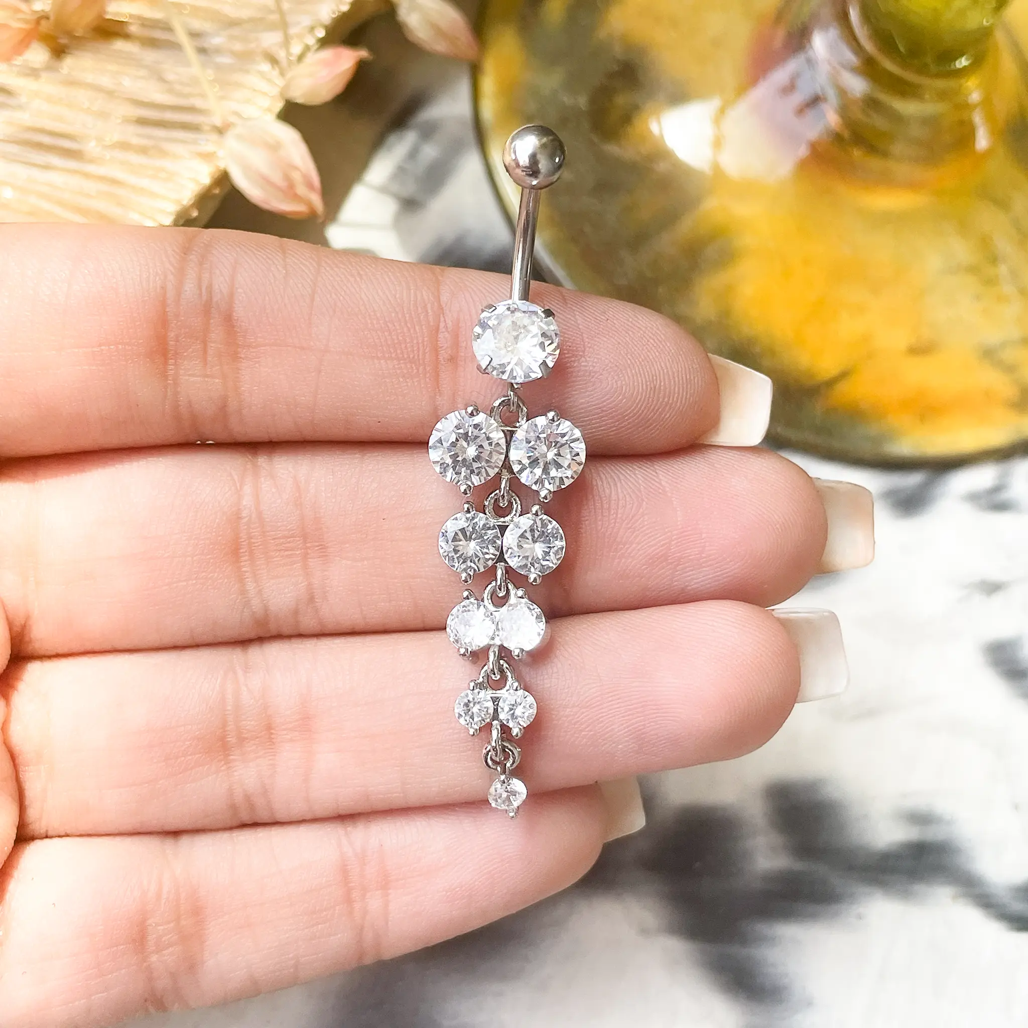 IMG_8006 پیرسینگ ناف آویز طرح انگور تمام کریستال پین استیل و آویز آبکاری نقره