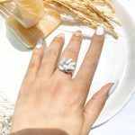 حلقه برگ عقیق سفید جواهری آبکاری پلاتین