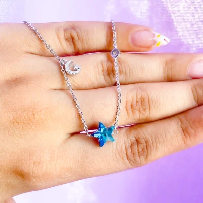 دستبند ماه ستاره Swarovski آبی جواهری نقره