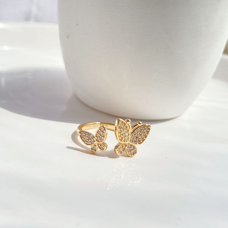 حلقه پروانه جواهری آبکاری رودیوم طلایی قابل تنظیم